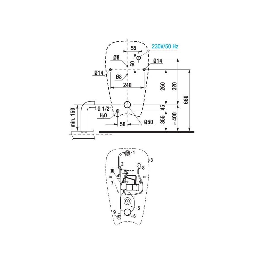 JIKA H8430700000001 - Ουρητήριο GOLEM με εσωτερική παροχή, πίσω αποχέτευση, κεραμικό/λευκό
