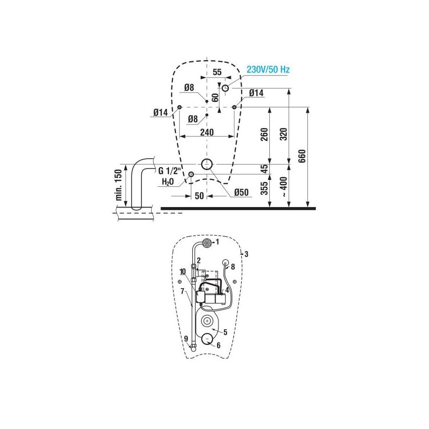 JIKA H8430700004901 - Ουρητήριο με αισθητήρα GOLEM 230V, εσωτερική παροχή, πίσω αποχέτευση, κεραμικό/λευκό