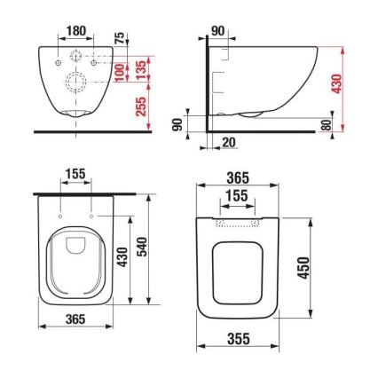 JIKA H8669540000001 - Επιτοίχια λεκάνη PURE, κεραμική/λευκή + κάθισμα λεκάνης SoftClose PURE από duroplast/λευκό