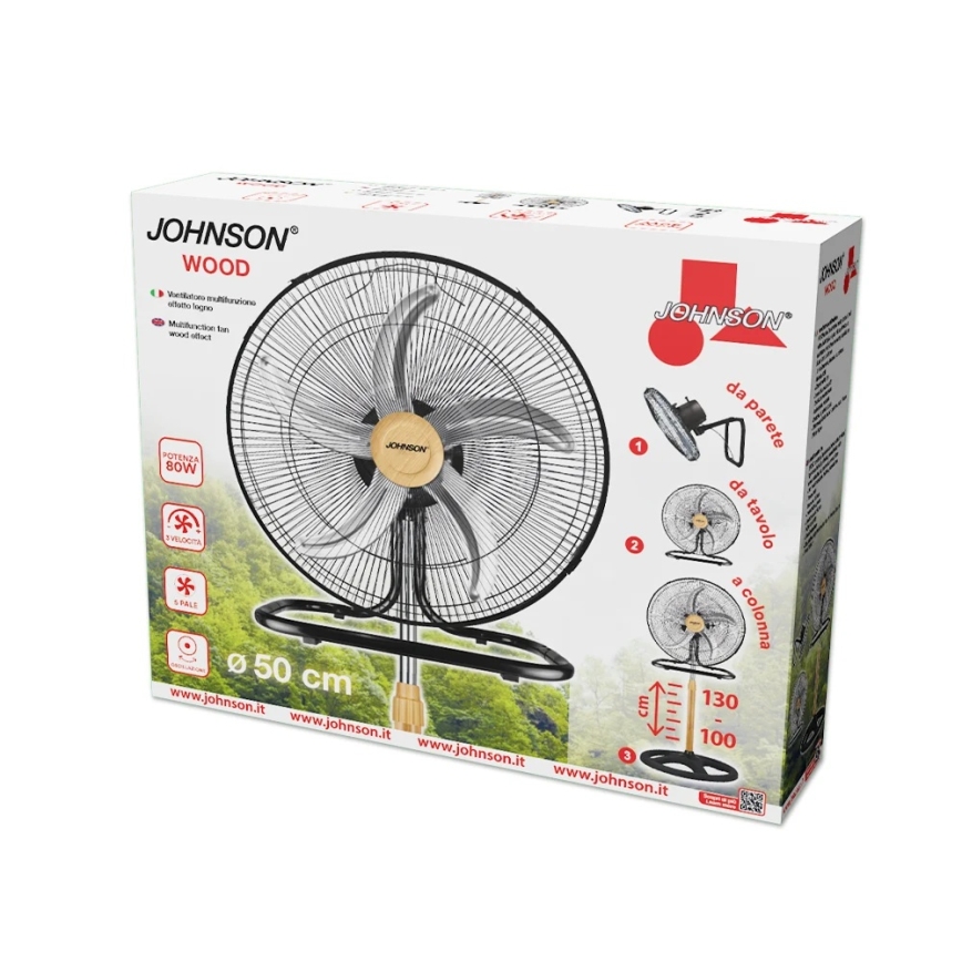 JOHNSON - Ανεμιστήρας δαπέδου 3 σε 1 WOOD 80W/230V Ø 50 cm μαύρο/μπεζ