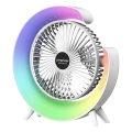 JOHNSON - LED RGB Επαναφορτιζόμενος επιτραπέζιος ανεμιστήρας Πολύχρωμο LED/5W/3,7V 1200 mAh διάμ. 14 cm λευκός