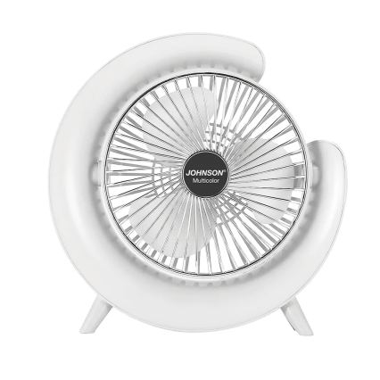 JOHNSON - LED RGB Επαναφορτιζόμενος επιτραπέζιος ανεμιστήρας Πολύχρωμο LED/5W/3,7V 1200 mAh διάμ. 14 cm λευκός