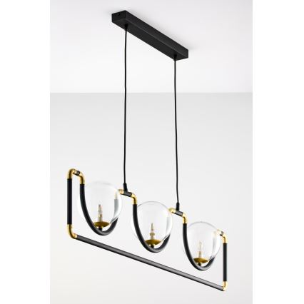 Jupiter 1990 - Κρεμαστό φωτιστικό οροφής  HANZA 3xG9/10W/230V μαύρο/χρυσαφί