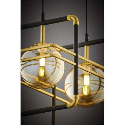 Jupiter 2026 - Κρεμαστό φωτιστικό οροφής FIORI 2xG9/10W/230V μαύρο/χρυσαφί/μπεζ