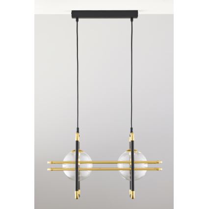 Jupiter 2029 - Κρεμαστό φωτιστικό οροφής FIORI 2xG9/10W/230V μαύρο/χρυσαφί/γυάλινο
