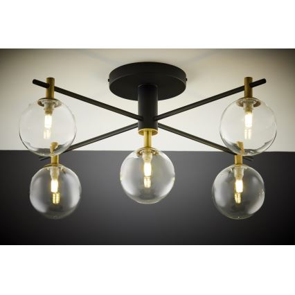 Jupiter 2035 - Πλαφονιέρα οροφής FIGARO 5xG9/10W/230V μαύρο/χρυσαφί/μπεζ/διαφανής