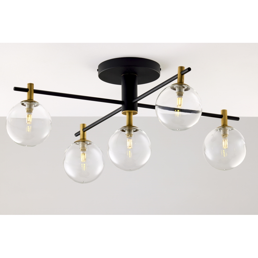 Jupiter 2035 - Πλαφονιέρα οροφής FIGARO 5xG9/10W/230V μαύρο/χρυσαφί/μπεζ/διαφανής