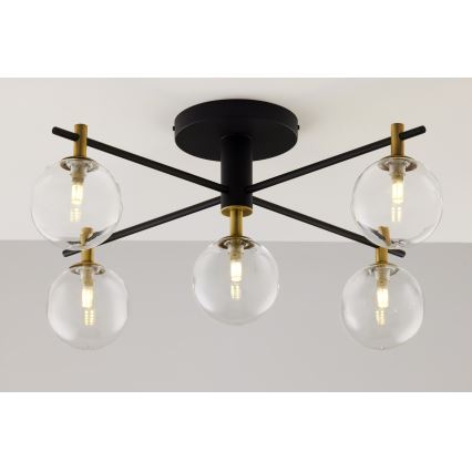 Jupiter 2035 - Πλαφονιέρα οροφής FIGARO 5xG9/10W/230V μαύρο/χρυσαφί/μπεζ/διαφανής
