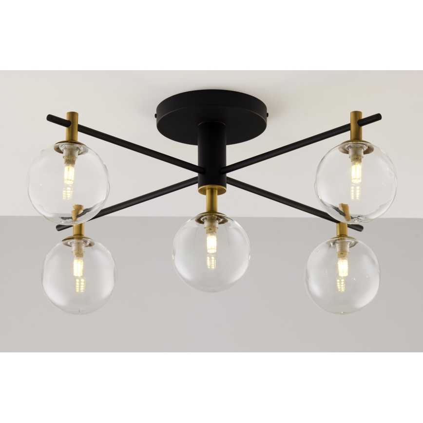 Jupiter 2035 - Πλαφονιέρα οροφής FIGARO 5xG9/10W/230V μαύρο/χρυσαφί/μπεζ/διαφανής