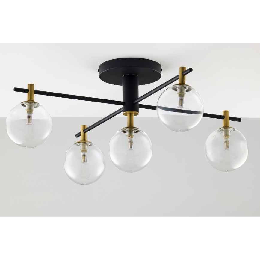 Jupiter 2035 - Πλαφονιέρα οροφής FIGARO 5xG9/10W/230V μαύρο/χρυσαφί/μπεζ/διαφανής