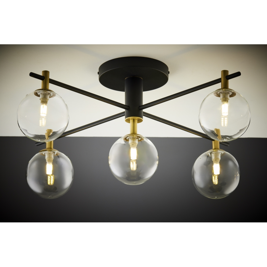 Jupiter 2035 - Πλαφονιέρα οροφής FIGARO 5xG9/10W/230V μαύρο/χρυσαφί/μπεζ/διαφανής