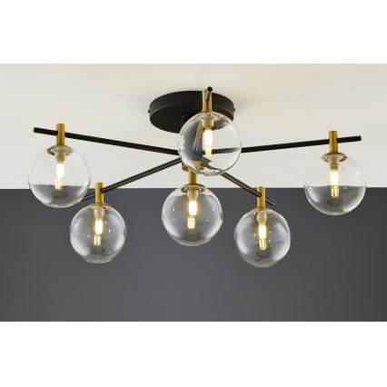 Jupiter 2036 - Πλαφονιέρα οροφής FIGARO 6xG9/10W/230V μαύρο/χρυσαφί/μπεζ/διαφανής