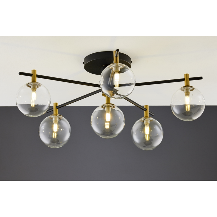 Jupiter 2036 - Πλαφονιέρα οροφής FIGARO 6xG9/10W/230V μαύρο/χρυσαφί/μπεζ/διαφανής