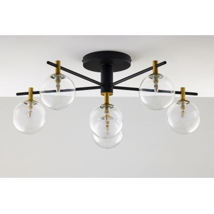 Jupiter 2036 - Πλαφονιέρα οροφής FIGARO 6xG9/10W/230V μαύρο/χρυσαφί/μπεζ/διαφανής