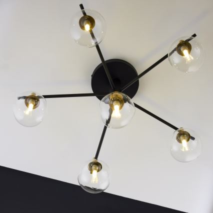 Jupiter 2036 - Πλαφονιέρα οροφής FIGARO 6xG9/10W/230V μαύρο/χρυσαφί/μπεζ/διαφανής