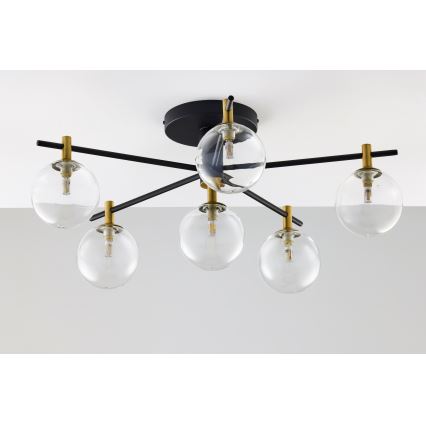 Jupiter 2036 - Πλαφονιέρα οροφής FIGARO 6xG9/10W/230V μαύρο/χρυσαφί/μπεζ/διαφανής