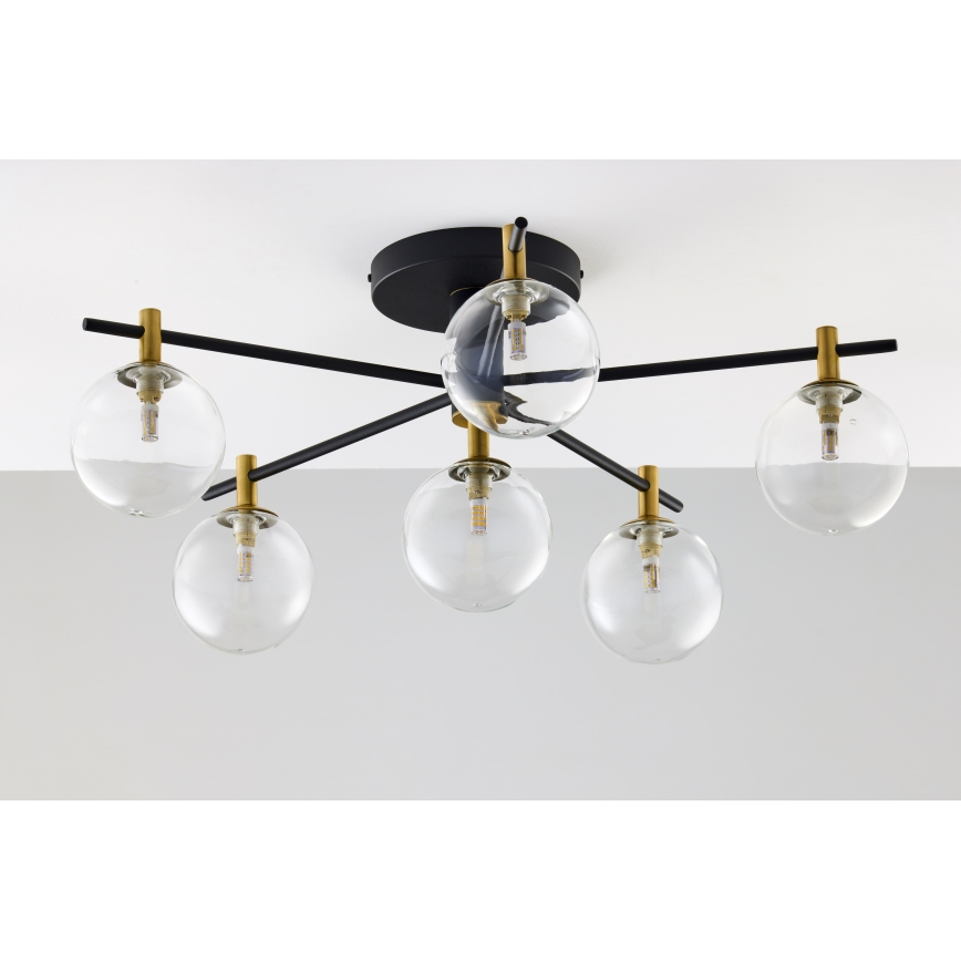 Jupiter 2036 - Πλαφονιέρα οροφής FIGARO 6xG9/10W/230V μαύρο/χρυσαφί/μπεζ/διαφανής