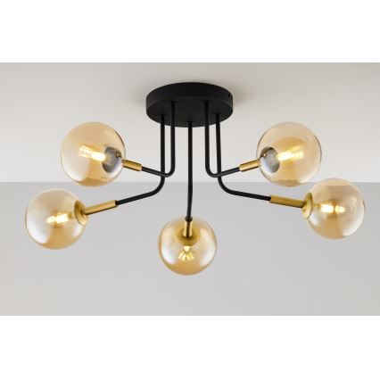 Jupiter 2038 - Κρεμαστό φωτιστικό BURANO 5xG9/10W/230V μαύρο/χρυσαφί/μπεζ
