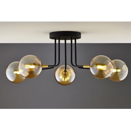Jupiter 2038 - Κρεμαστό φωτιστικό BURANO 5xG9/10W/230V μαύρο/χρυσαφί/μπεζ