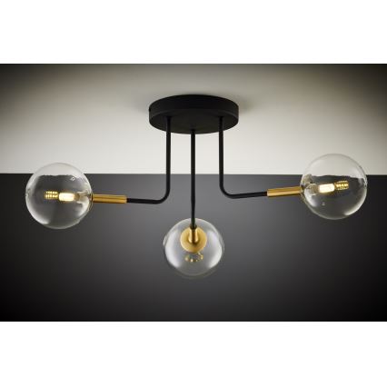 Jupiter 2039 - Κρεμαστό φωτιστικό BURANO 3xG9/10W/230V μαύρο/χρυσαφί/διαφανής