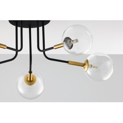 Jupiter 2040 - Κρεμαστό φωτιστικό BURANO 5xG9/10W/230V μαύρο/χρυσαφί/διαφανής