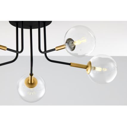 Jupiter 2040 - Κρεμαστό φωτιστικό BURANO 5xG9/10W/230V μαύρο/χρυσαφί/διαφανής