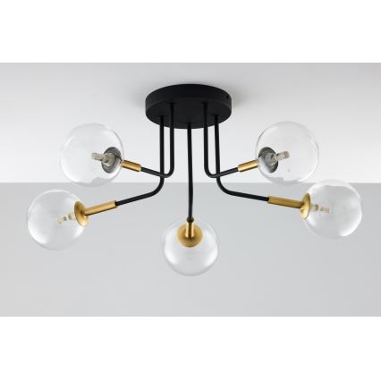 Jupiter 2040 - Κρεμαστό φωτιστικό BURANO 5xG9/10W/230V μαύρο/χρυσαφί/διαφανής