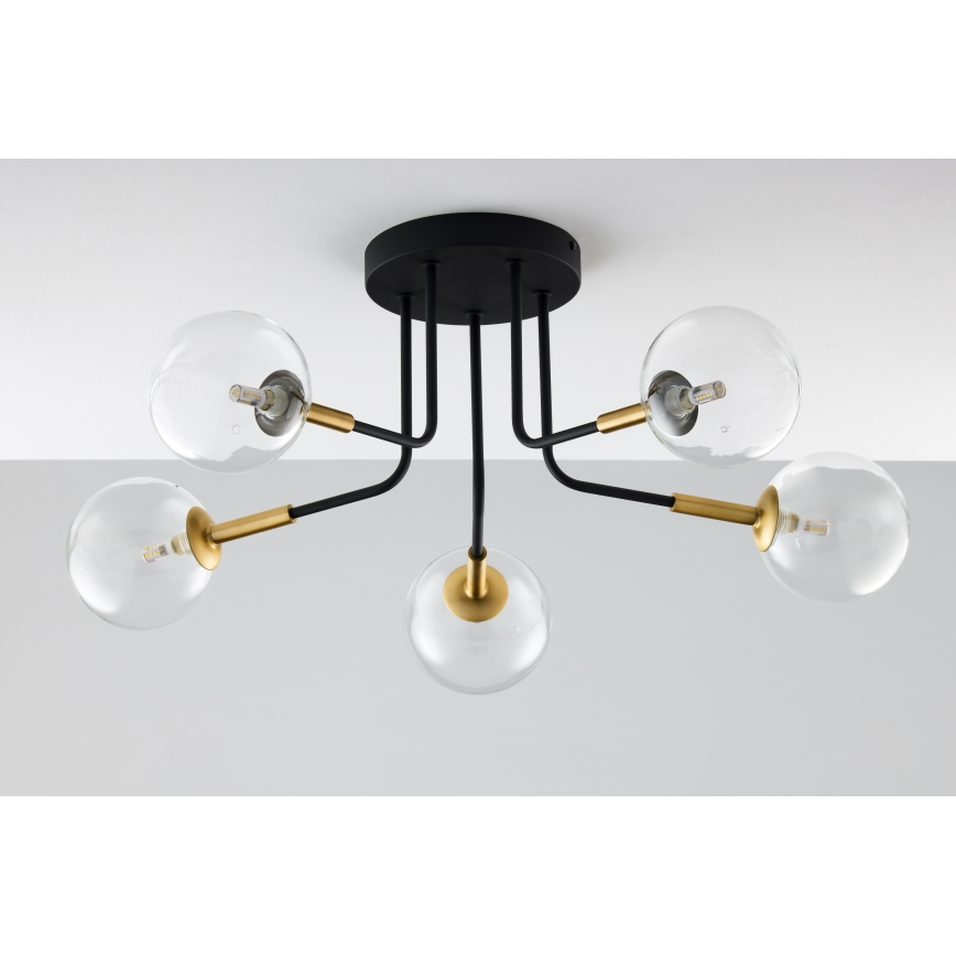 Jupiter 2040 - Κρεμαστό φωτιστικό BURANO 5xG9/10W/230V μαύρο/χρυσαφί/διαφανής