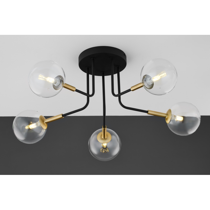 Jupiter 2040 - Κρεμαστό φωτιστικό BURANO 5xG9/10W/230V μαύρο/χρυσαφί/διαφανής