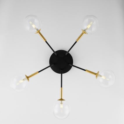 Jupiter 2040 - Κρεμαστό φωτιστικό BURANO 5xG9/10W/230V μαύρο/χρυσαφί/διαφανής