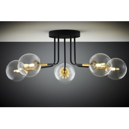 Jupiter 2040 - Κρεμαστό φωτιστικό BURANO 5xG9/10W/230V μαύρο/χρυσαφί/διαφανής