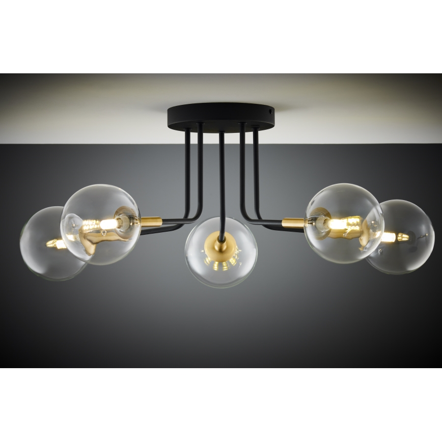 Jupiter 2040 - Κρεμαστό φωτιστικό BURANO 5xG9/10W/230V μαύρο/χρυσαφί/διαφανής