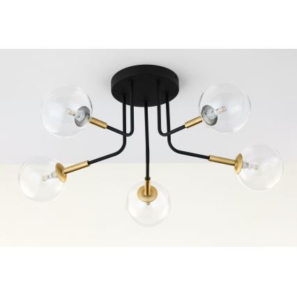 Jupiter 2040 - Κρεμαστό φωτιστικό BURANO 5xG9/10W/230V μαύρο/χρυσαφί/διαφανής