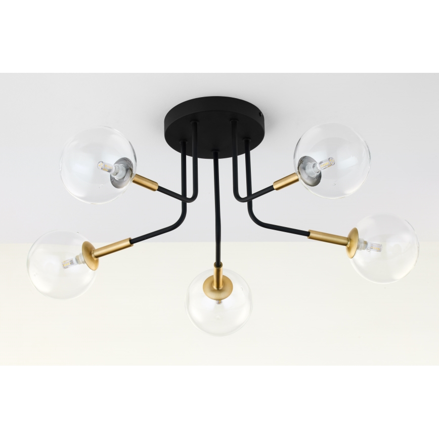Jupiter 2040 - Κρεμαστό φωτιστικό BURANO 5xG9/10W/230V μαύρο/χρυσαφί/διαφανής