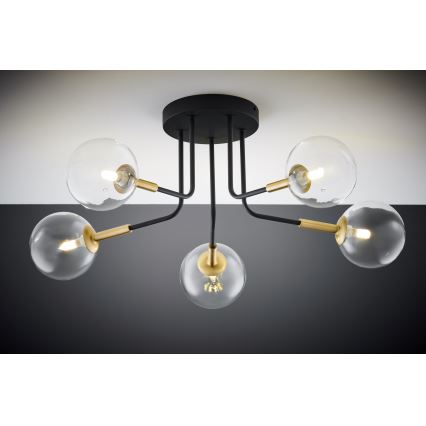 Jupiter 2040 - Κρεμαστό φωτιστικό BURANO 5xG9/10W/230V μαύρο/χρυσαφί/διαφανής