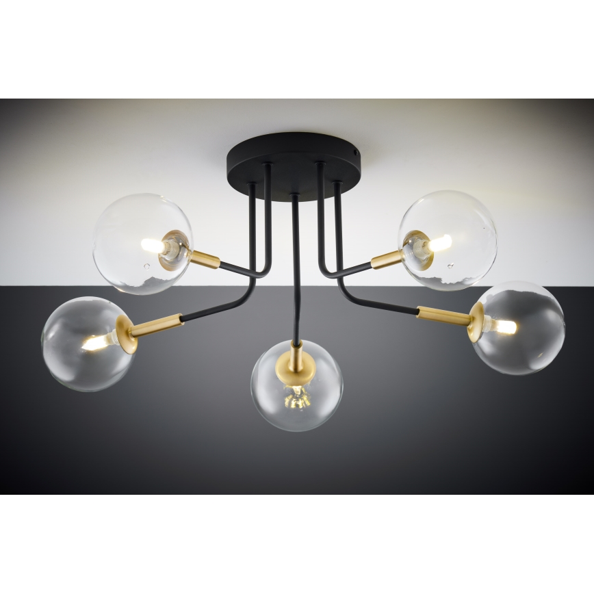 Jupiter 2040 - Κρεμαστό φωτιστικό BURANO 5xG9/10W/230V μαύρο/χρυσαφί/διαφανής