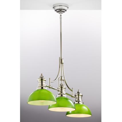 Jupiter 2072 - Φωτιστικό οροφής PLATINO με ράβδο, 3xE27/15W/230V, πράσινο/γυαλιστερό χρώμιο