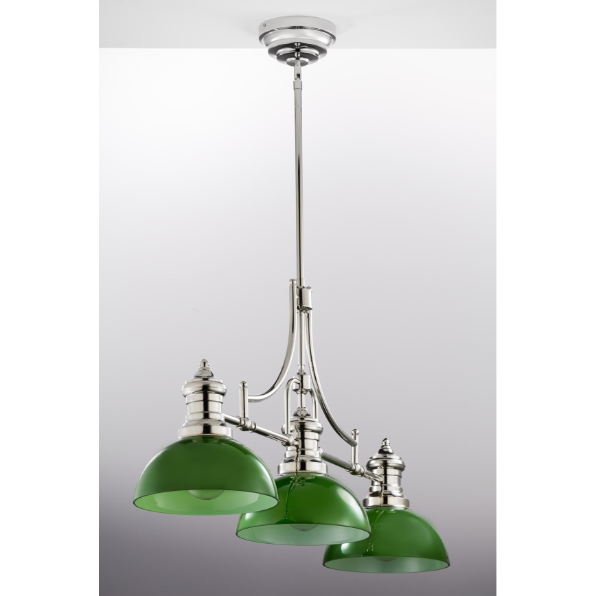 Jupiter 2072 - Φωτιστικό οροφής PLATINO με ράβδο, 3xE27/15W/230V, πράσινο/γυαλιστερό χρώμιο