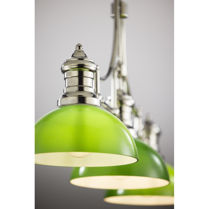 Jupiter 2072 - Φωτιστικό οροφής PLATINO με ράβδο, 3xE27/15W/230V, πράσινο/γυαλιστερό χρώμιο