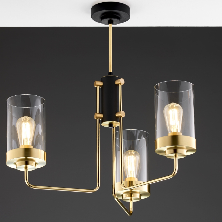 Jupiter 2087 - Πολυέλαιος με ράβδο RAMIREZ 3xE27/15W/230V χρυσό/μαύρο