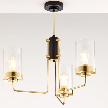 Jupiter 2087 - Πολυέλαιος με ράβδο RAMIREZ 3xE27/15W/230V χρυσό/μαύρο