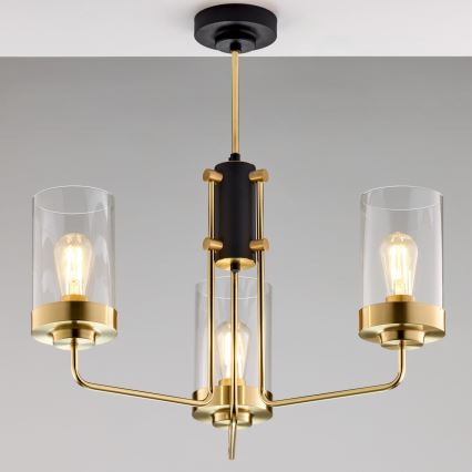 Jupiter 2087 - Πολυέλαιος με ράβδο RAMIREZ 3xE27/15W/230V χρυσό/μαύρο