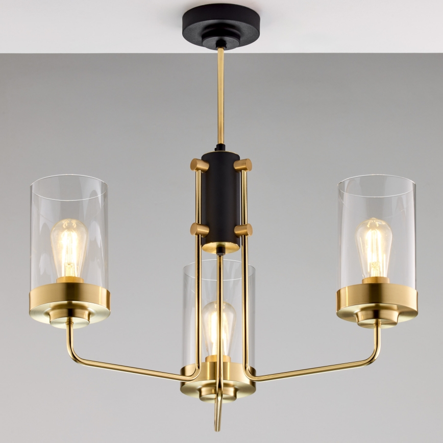 Jupiter 2087 - Πολυέλαιος με ράβδο RAMIREZ 3xE27/15W/230V χρυσό/μαύρο