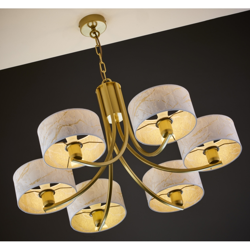 Jupiter 2098 - Πολυέλαιος με αλυσίδα ARTHUR 6xE27/15W/230V λευκό/χρυσό/μαρμάρινη διακόσμηση