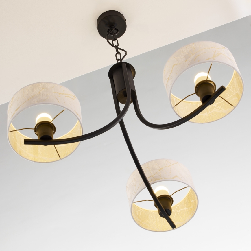 Jupiter 2103 - Πολυέλαιος με αλυσίδα ARTHUR 3xE27/15W/230V λευκό/μαύρο/μαρμάρινο φινίρισμα