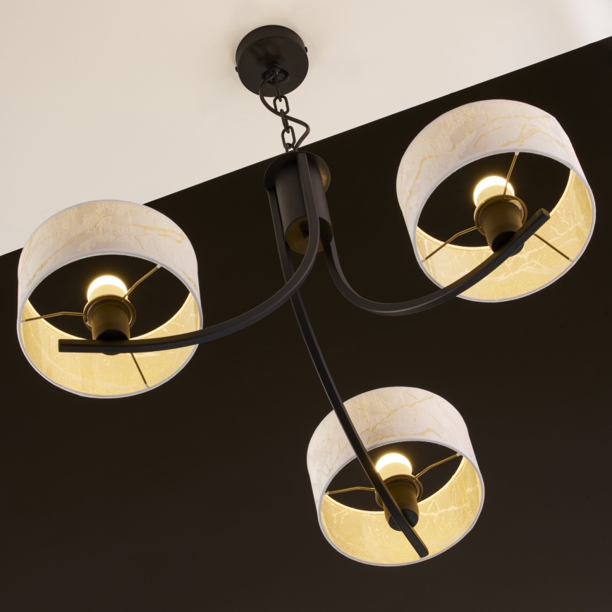 Jupiter 2103 - Πολυέλαιος με αλυσίδα ARTHUR 3xE27/15W/230V λευκό/μαύρο/μαρμάρινο φινίρισμα