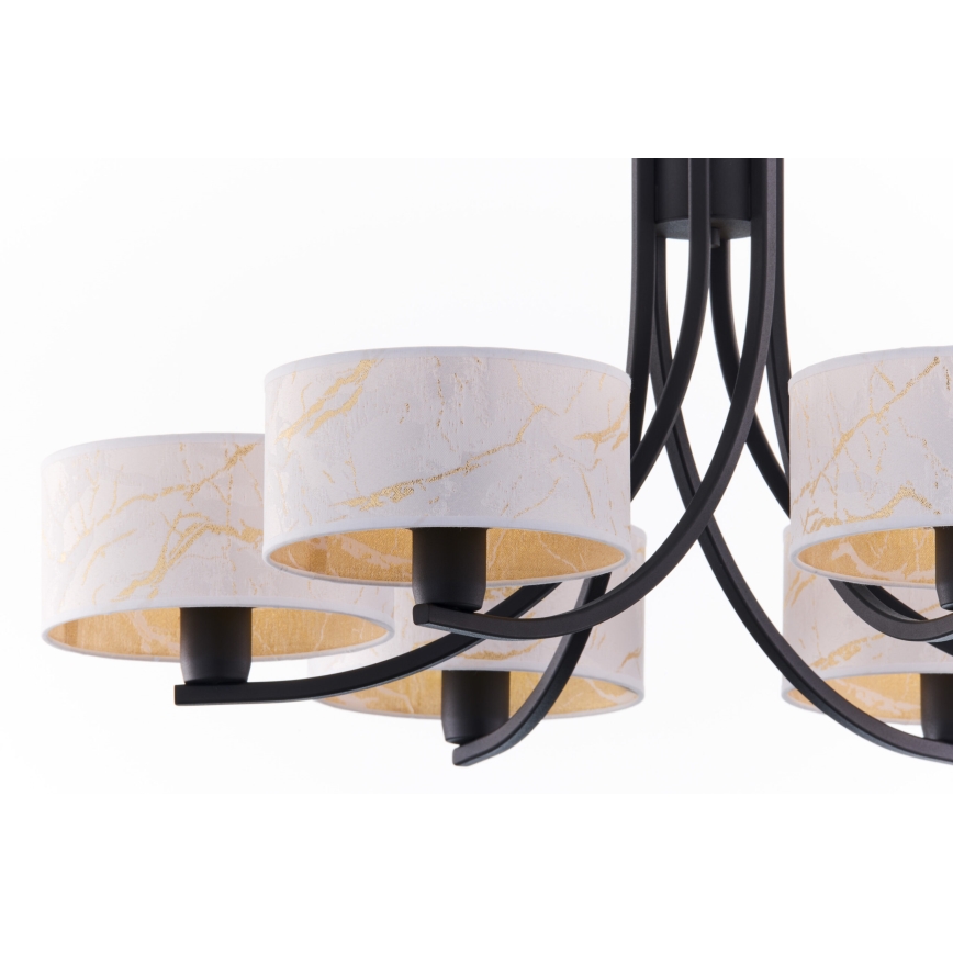 Jupiter 2105 - Κρεμαστό φωτιστικό με αλυσίδα ARTHUR 6xE27/15W/230V λευκό/μαύρο/μαρμάρινη διακόσμηση