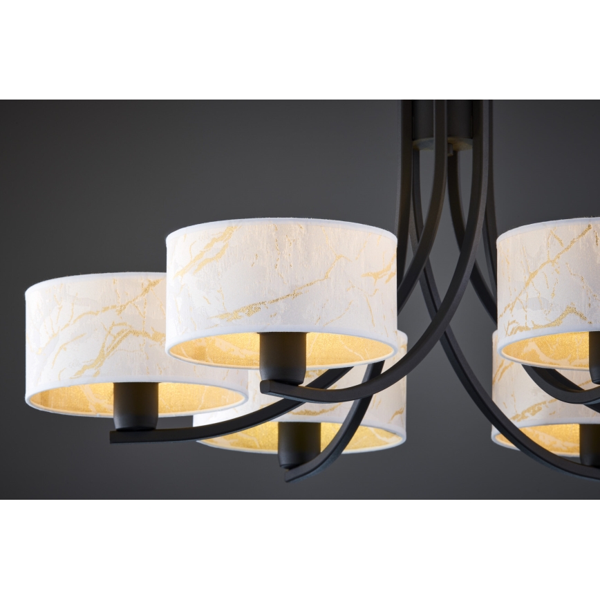 Jupiter 2105 - Κρεμαστό φωτιστικό με αλυσίδα ARTHUR 6xE27/15W/230V λευκό/μαύρο/μαρμάρινη διακόσμηση