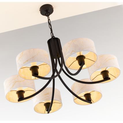 Jupiter 2105 - Κρεμαστό φωτιστικό με αλυσίδα ARTHUR 6xE27/15W/230V λευκό/μαύρο/μαρμάρινη διακόσμηση