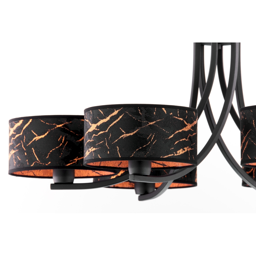 Jupiter 2108 - Πολυέλαιος με αλυσίδα ARTHUR 6xE27/15W/230V μαύρο/πορτοκαλί/μαρμάρινη διακόσμηση